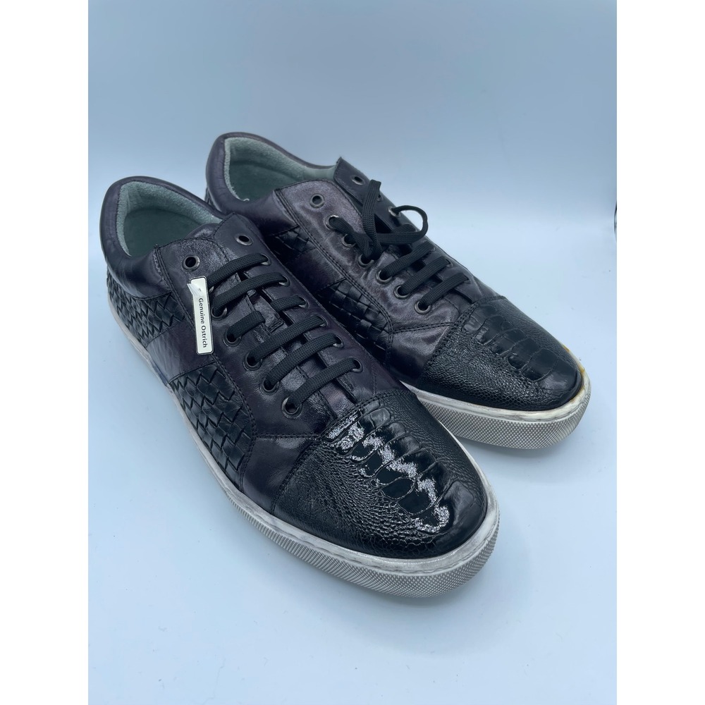 Belvedere Ecco Mens 11 Black Genuine Ostrich Leg Woven Leather Sneakers Y11/ECCO